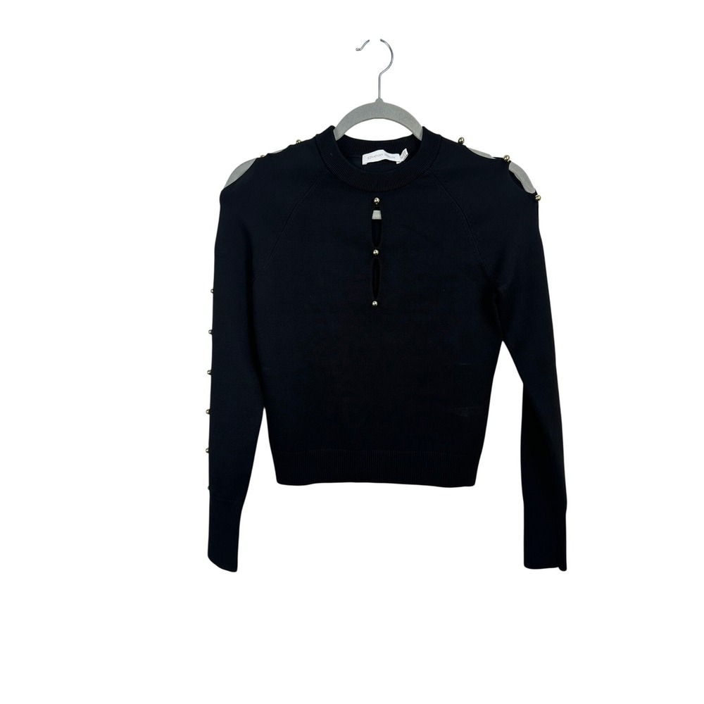 Jonathan Simkhai Knit Top Women XS Black Excellent Studded Cold Shoulder Keyhole